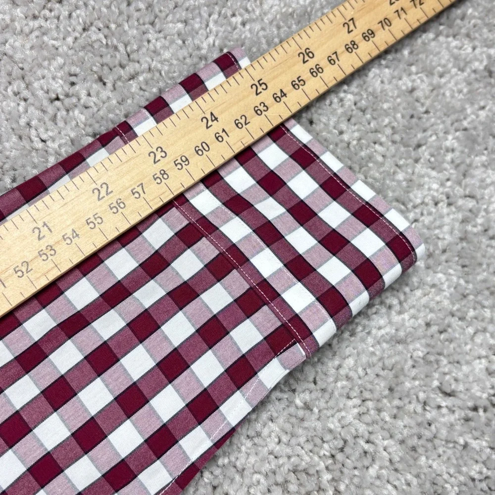 Banana Republic Mens Burgundy Gingham Non Iron Tailored Slim Fit‎ Dress Shirt  M